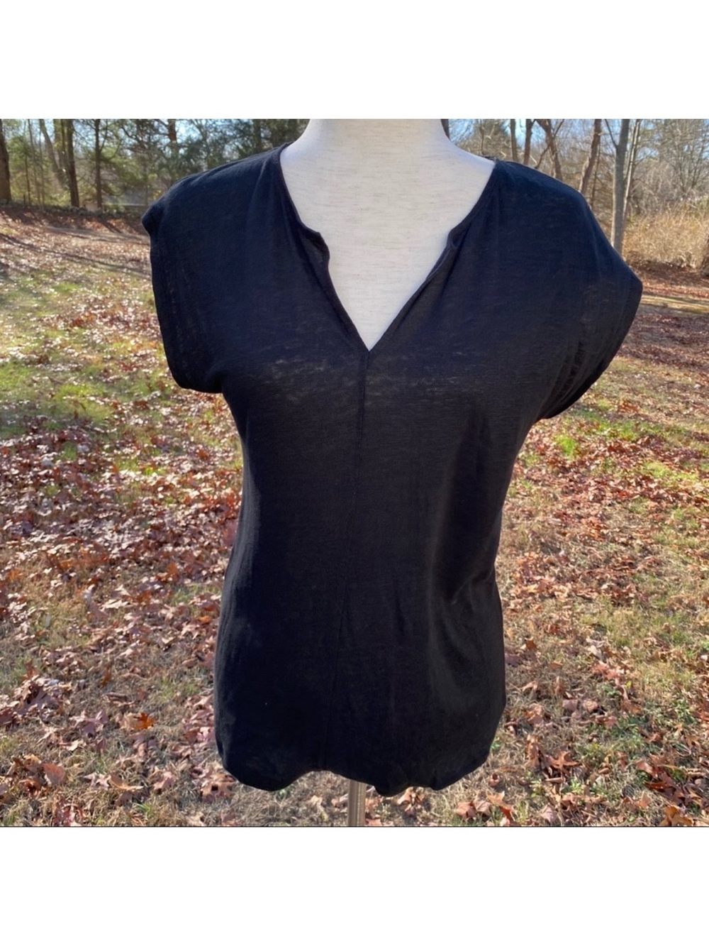 COMPTOIR DES COTONNIERS TOP TEE SHORT SLEEVE BLACK Y NECK SIZE SMALL S